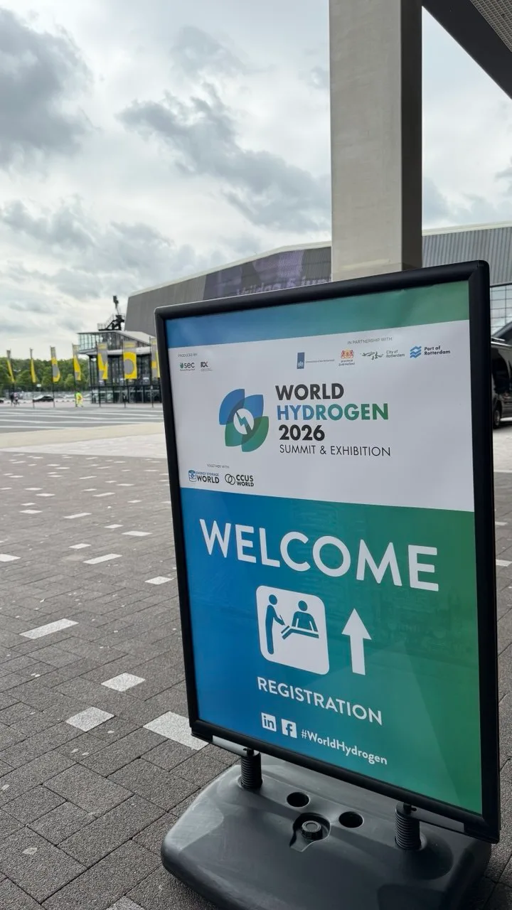 World Hydrogen Summit 2026 welcome and registration sign at Ahoy Rotterdam
